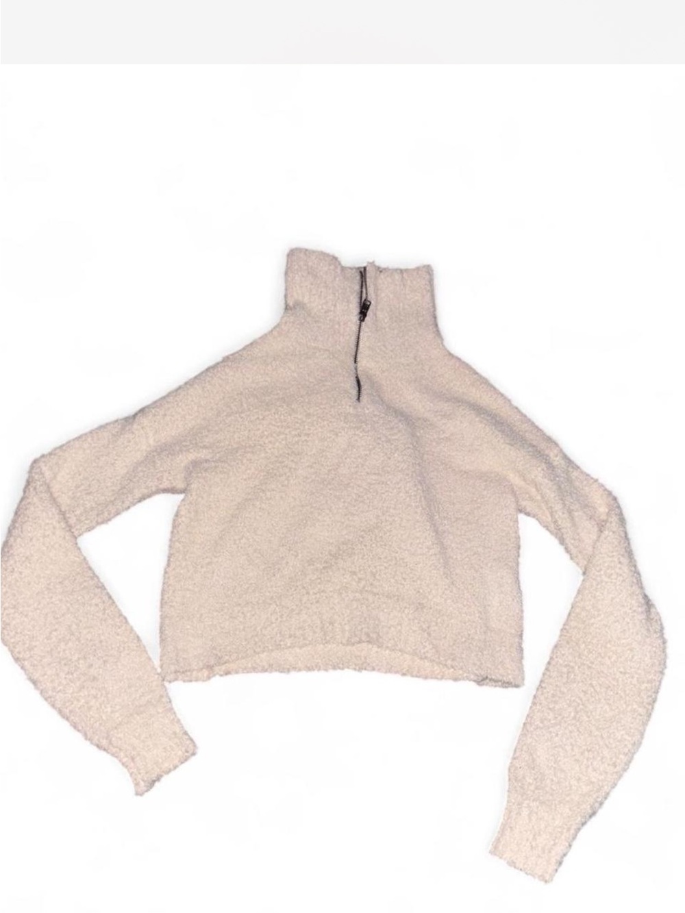 Hollister Ivory Sherpa Cropped Half-Zip Turtleneck Sweater